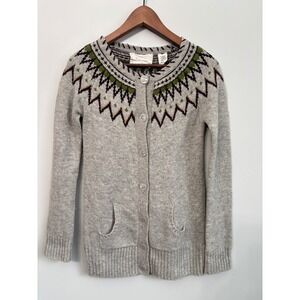 Coincidence & Chance Cardigan Sweater S Womens Wool Blend Fair Isle Knit Gray